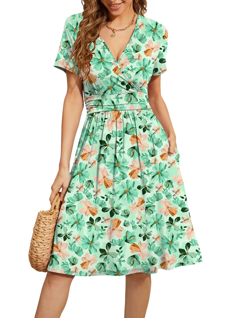 WEACZZY Summer Dresses for Women 2025 Vacation Sundress Floral Fit and Flare Spring Dress,Yellow Green Floral,L - Image 1