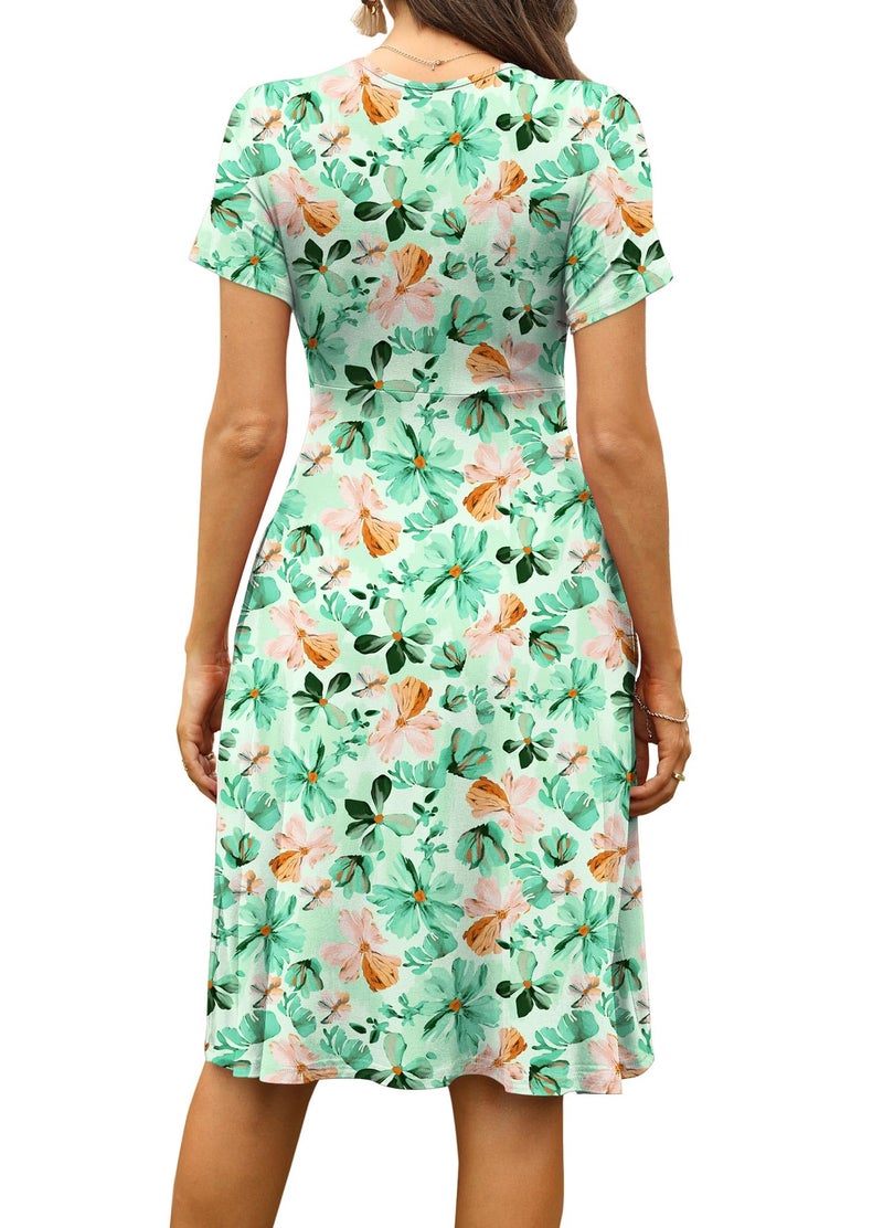 WEACZZY Summer Dresses for Women 2025 Vacation Sundress Floral Fit and Flare Spring Dress,Yellow Green Floral,L - Image 4