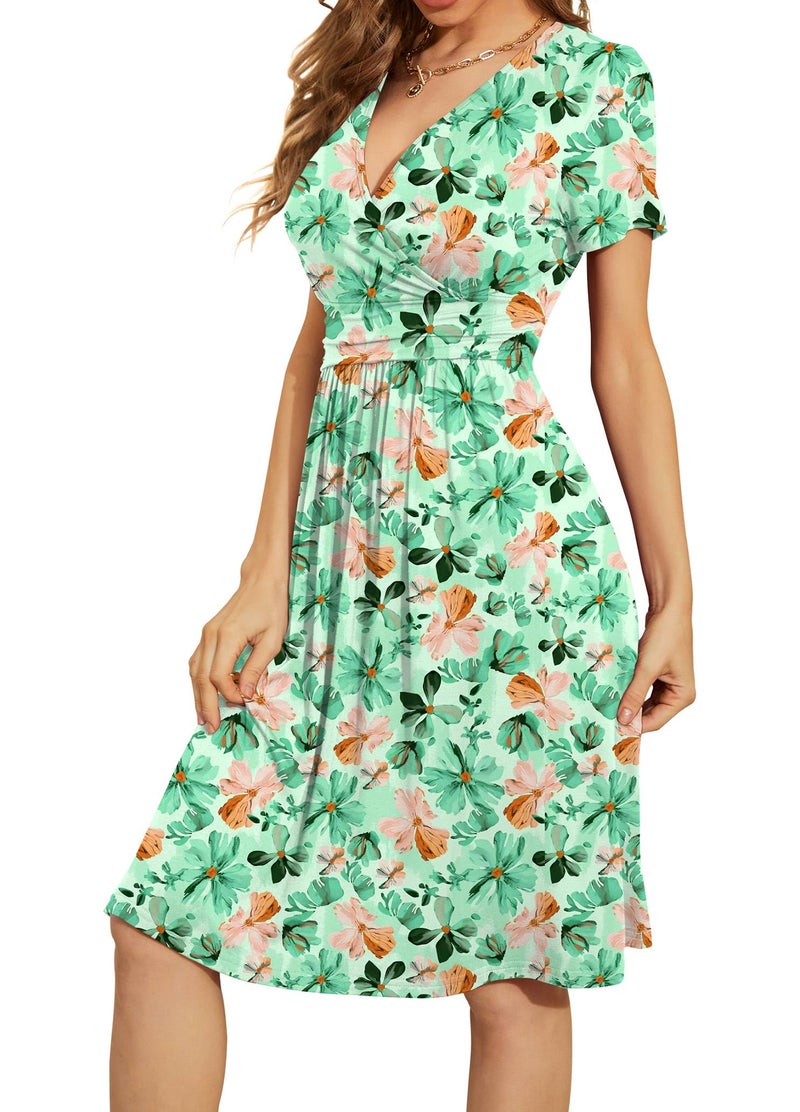 WEACZZY Summer Dresses for Women 2025 Vacation Sundress Floral Fit and Flare Spring Dress,Yellow Green Floral,L - Image 2