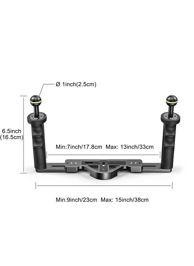 Starbea - Seafrogs Dual Handle Underwater Camera Tray, Aluminum Alloy Underwater Video Stabilizer Camera Bracket with 2 Joint Arms, Handle Grip Tray Stabilizer for Camera Housing, Video Light (TS-7) - Image 1