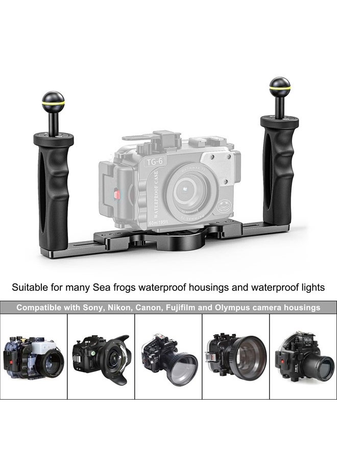 Starbea - Seafrogs Dual Handle Underwater Camera Tray, Aluminum Alloy Underwater Video Stabilizer Camera Bracket with 2 Joint Arms, Handle Grip Tray Stabilizer for Camera Housing, Video Light (TS-7) - Image 1