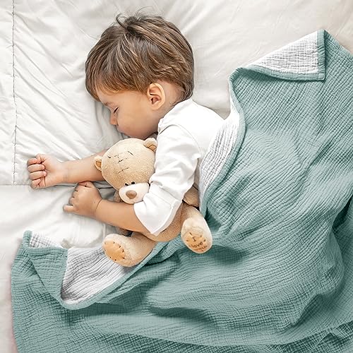 Lulu moon Muslin Baby Blanket - Cotton Quilt Blankets for Toddlers - Reversible Nursery Crib Blanket for Baby Boys and Girls 47"x47"(Sage) - Image 2
