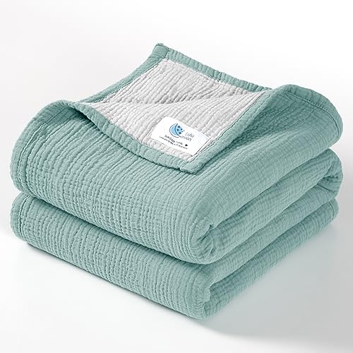 Lulu moon Muslin Baby Blanket - Cotton Quilt Blankets for Toddlers - Reversible Nursery Crib Blanket for Baby Boys and Girls 47"x47"(Sage) - Image 1