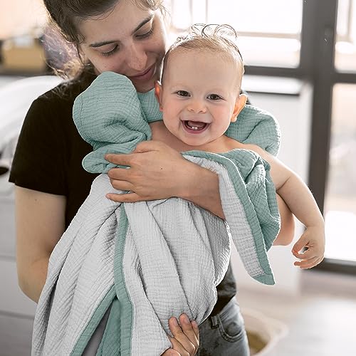 Lulu moon Muslin Baby Blanket - Cotton Quilt Blankets for Toddlers - Reversible Nursery Crib Blanket for Baby Boys and Girls 47"x47"(Sage) - Image 5