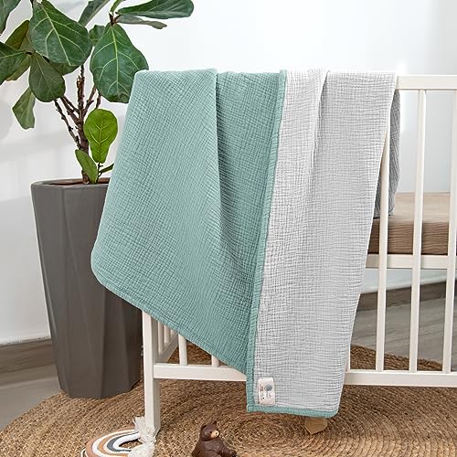 Lulu moon Muslin Baby Blanket - Cotton Quilt Blankets for Toddlers - Reversible Nursery Crib Blanket for Baby Boys and Girls 47"x47"(Sage) - Image 3