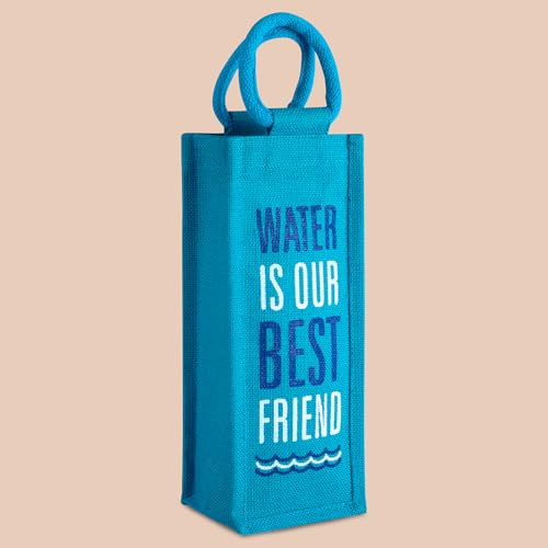 Jute Cottage Men's and Women's Eco-Friendly Printed Water Bottle Jute Bag - Turquoise Blue (Blue) - Image 2