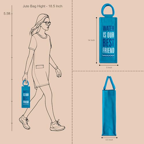 Jute Cottage Men's and Women's Eco-Friendly Printed Water Bottle Jute Bag - Turquoise Blue (Blue) - Image 4