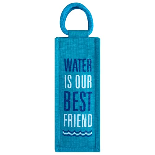 Jute Cottage Men's and Women's Eco-Friendly Printed Water Bottle Jute Bag - Turquoise Blue (Blue) - Image 1