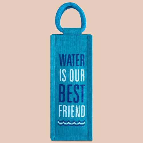 Jute Cottage Men's and Women's Eco-Friendly Printed Water Bottle Jute Bag - Turquoise Blue (Blue) - Image 5