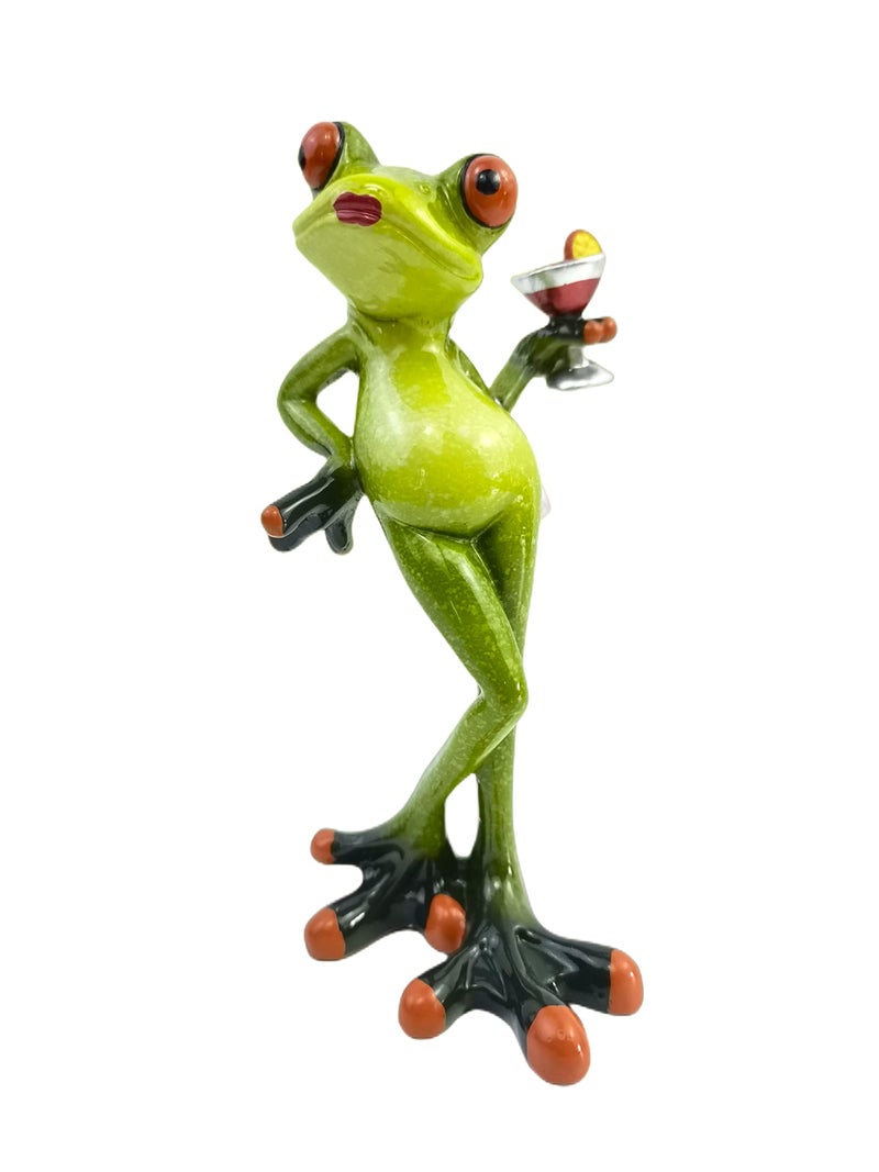 VVGIFTS Frog Figurines Decor Funny Cute Craft Resin Frog Sculpture Statue for Home Office Desk Tabletop Bathroom Decoration Ornament Gift Frog Drinking Drink