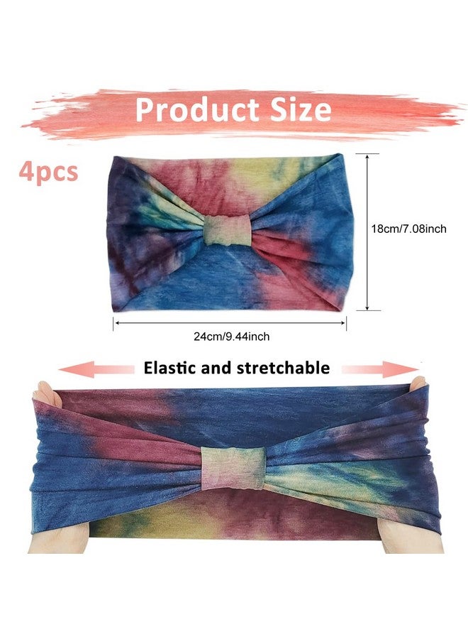 MAYCREATE® 4 Pack Wide Headband for Women, Stretchy Knotted Head Bands for Women, Polyester Tie-dye Print Hairband for Women Ladies, Stylish Hair Bands Yoga Sweatband Sports Head Wraps - Image 2
