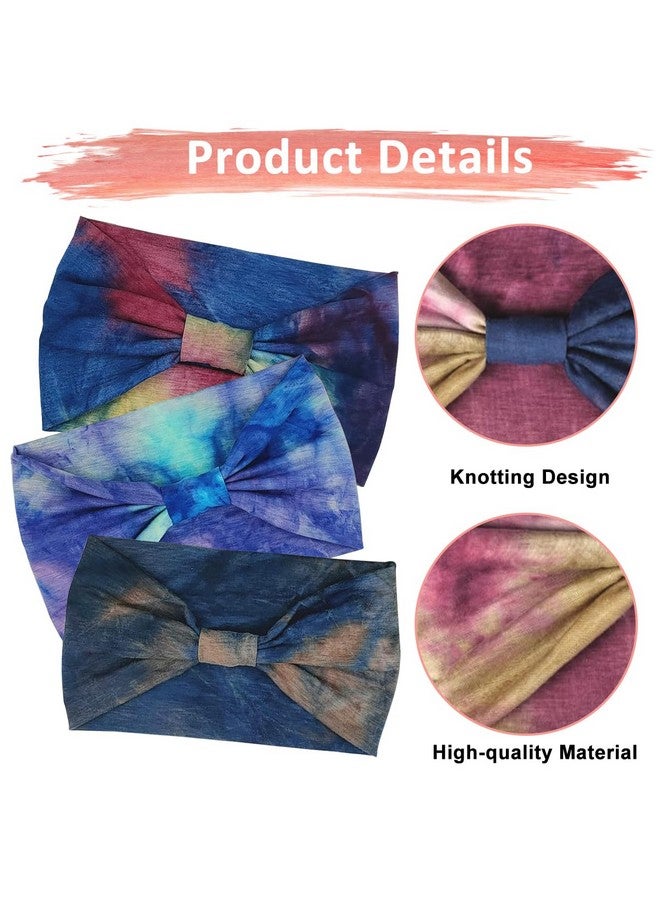 MAYCREATE® 4 Pack Wide Headband for Women, Stretchy Knotted Head Bands for Women, Polyester Tie-dye Print Hairband for Women Ladies, Stylish Hair Bands Yoga Sweatband Sports Head Wraps - Image 3