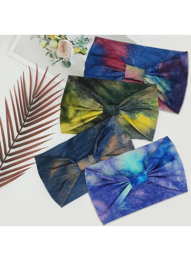 MAYCREATE® 4 Pack Wide Headband for Women, Stretchy Knotted Head Bands for Women, Polyester Tie-dye Print Hairband for Women Ladies, Stylish Hair Bands Yoga Sweatband Sports Head Wraps - Image 4