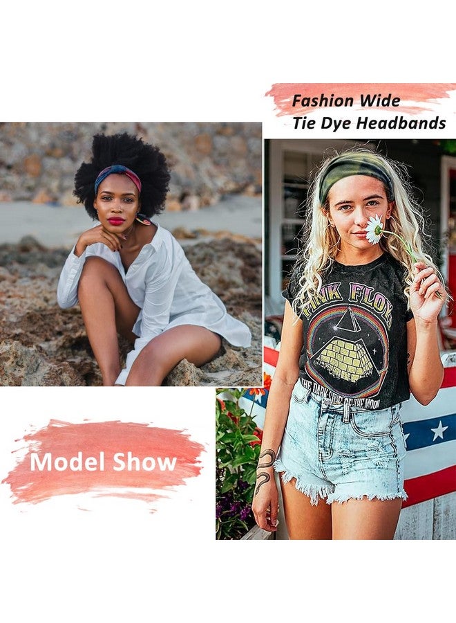 MAYCREATE® 4 Pack Wide Headband for Women, Stretchy Knotted Head Bands for Women, Polyester Tie-dye Print Hairband for Women Ladies, Stylish Hair Bands Yoga Sweatband Sports Head Wraps - Image 5