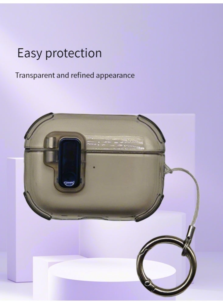 AirPods Pro 2 2022/AirPods Pro 2019 Cover Case with Lock, Drop-proof and Shockproof Protective Case Cover with Keychain for Apple AirPods Pro 2/AirPods Pro for Women Men, Transparent Black - Image 4
