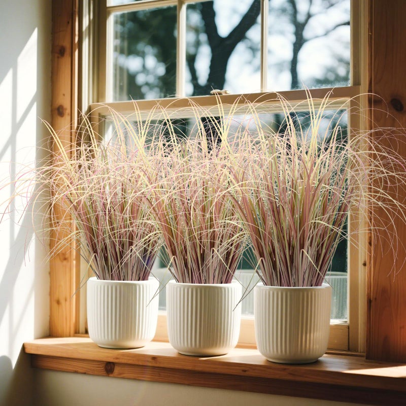 LUZOGA 12Pcs Artificial Grass Plants, Faux Shrubs Wheat Grass, Artificial Tall Grass Fake Plants for Outdoor Decor,Artificial Greenery Stems Weed for Room Indoor Home Decorï¼ˆLight Purpleï¼‰ - Image 5