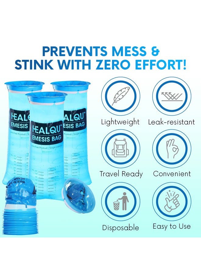 HEALQU Hospital Vomit Bags - 24 Pack 1000ml Car Throw Up Bag - for Airsick Travel & Motion Sickness - Leak Resistant Medical Grade Puke Bag - Disposable Barf Bags Throw Up, Nausea - Image 2