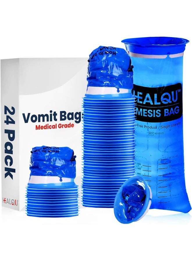 HEALQU Hospital Vomit Bags - 24 Pack 1000ml Car Throw Up Bag - for Airsick Travel & Motion Sickness - Leak Resistant Medical Grade Puke Bag - Disposable Barf Bags Throw Up, Nausea - Image 1