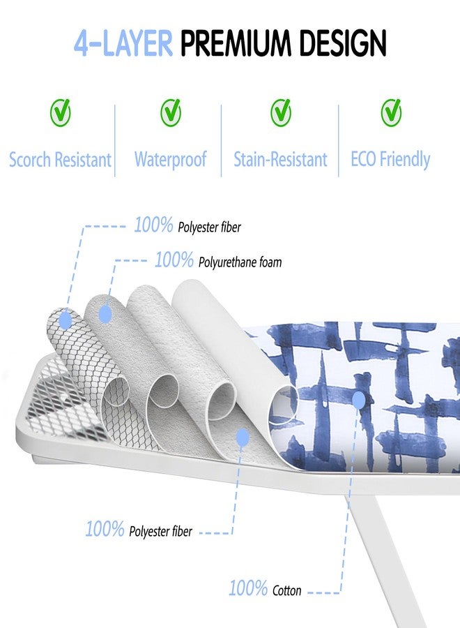 BNDX Ironing Board Cover and pad - 15 x 54 Thick Padding 4 Layers with 2" Elastic, Stain Resistant & Durable Scorch, 2 Buckles for Easy Installation in Laundry Room, Blue Brushstrokes (NO Board) - Image 2