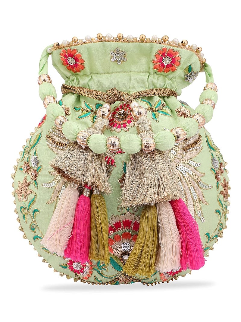 MASQ by Q-One Embroidered Silk Potli Bags - Handcrafted for Weddings, Festive Season & Special Occasions with Beads and Sequins - Made in India - Image 1