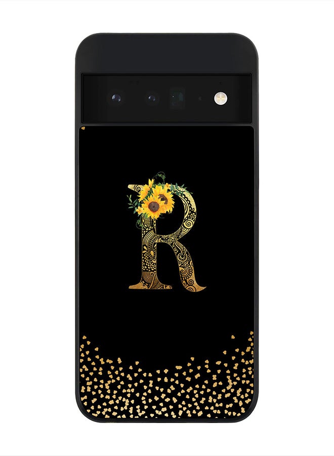 Stylizedd Rugged Black Edge Case for Google Pixel 6 Pro 5G, Slim fit Thin Cover -  Custom Monogram Initial Letter Mandala Floral Pattern Alphabet- R(Black) - Image 1