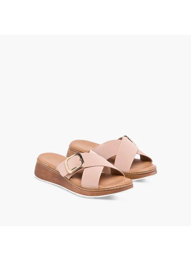 بابريكا Women Buckle Accent Slip-On Cross Strap Sandals