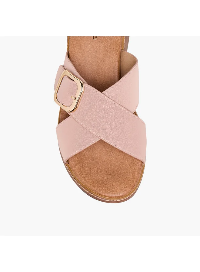 Paprika Women Buckle Accent Slip-On Cross Strap Sandals