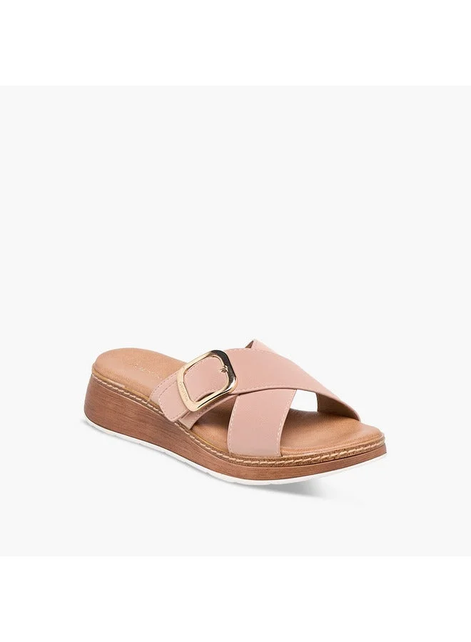 Paprika Women Buckle Accent Slip-On Cross Strap Sandals