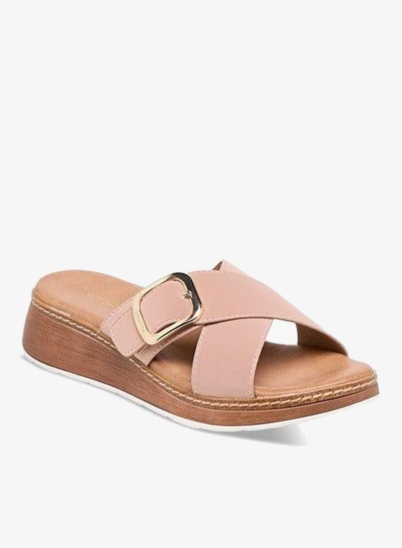 Paprika Women Buckle Accent Slip-On Cross Strap Sandals - Image 3