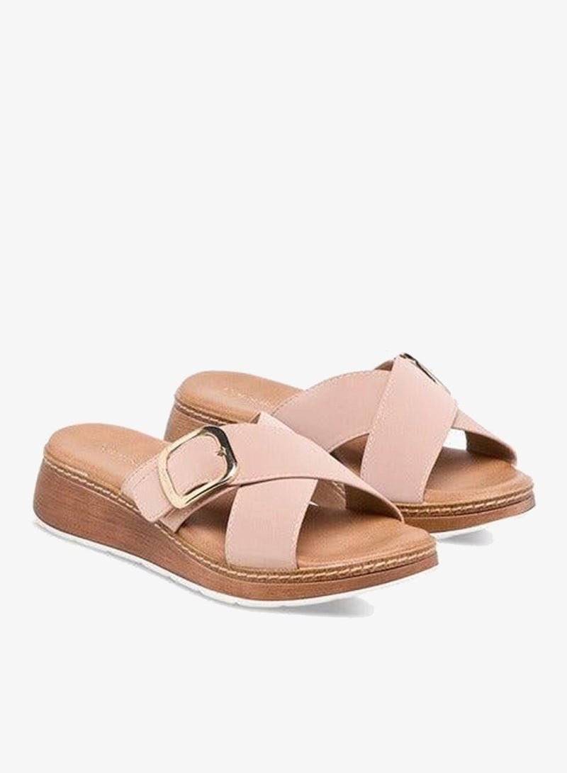 Paprika Women Buckle Accent Slip-On Cross Strap Sandals - Image 1