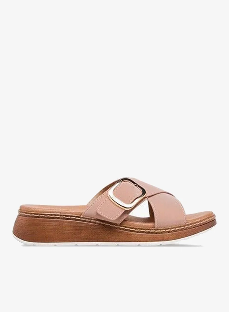 Paprika Women Buckle Accent Slip-On Cross Strap Sandals