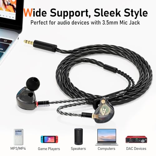 Audiovance Premium HiFi IEM Cable with Mic – Silver-Plated 3.5mm to MMCX Cord - Lossless Sound for Shure SE215/315/425/535/846 & Vibes 201/202 - Tangle-Free in-Ear Monitor Cables - Black (HC001M) - Image 3