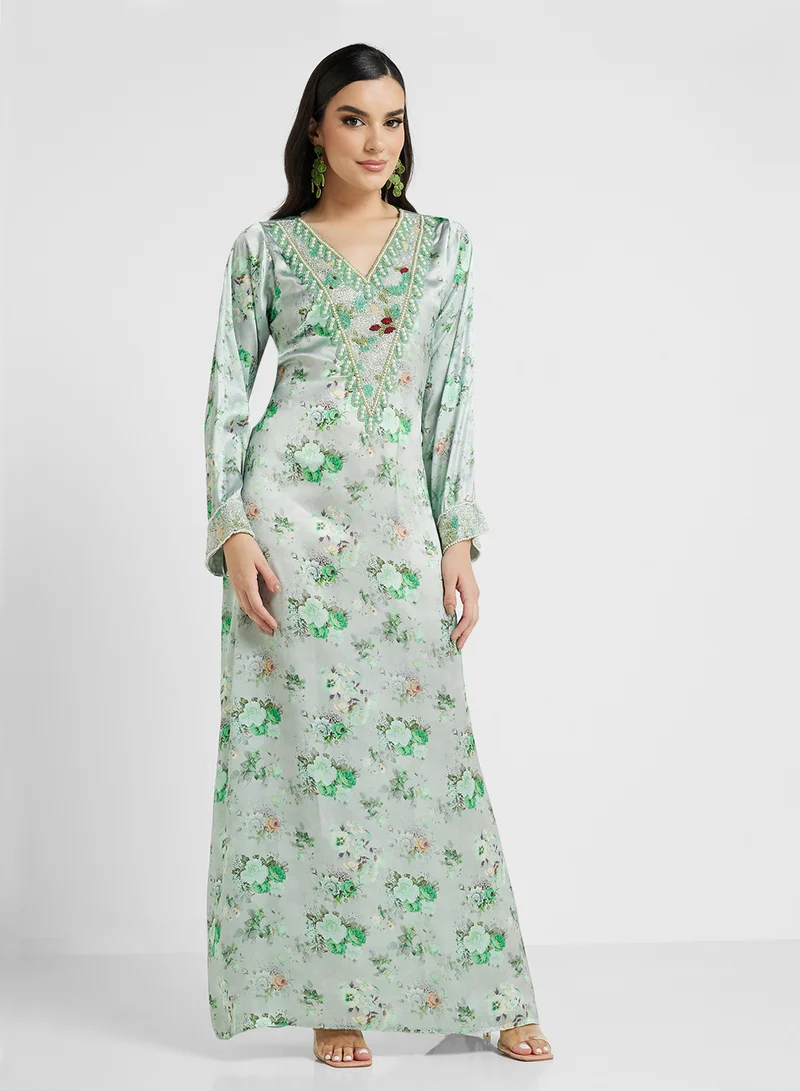 ARABIAN CLOSET Embellished Belted Jalabiya