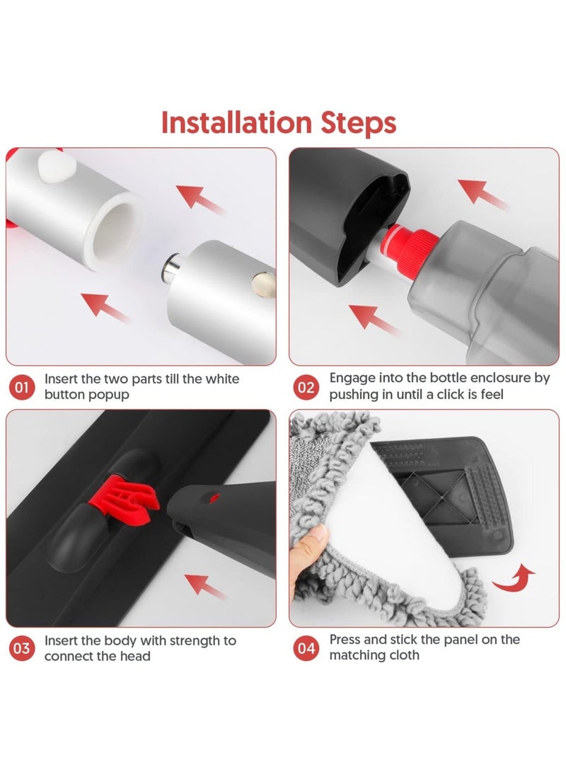 ممسحة رش، وسادات من الألياف الدقيقة (قابلة للغسل في الغسالة)، ممسحة دوارة 360 درجة للأرضيات - Image 3