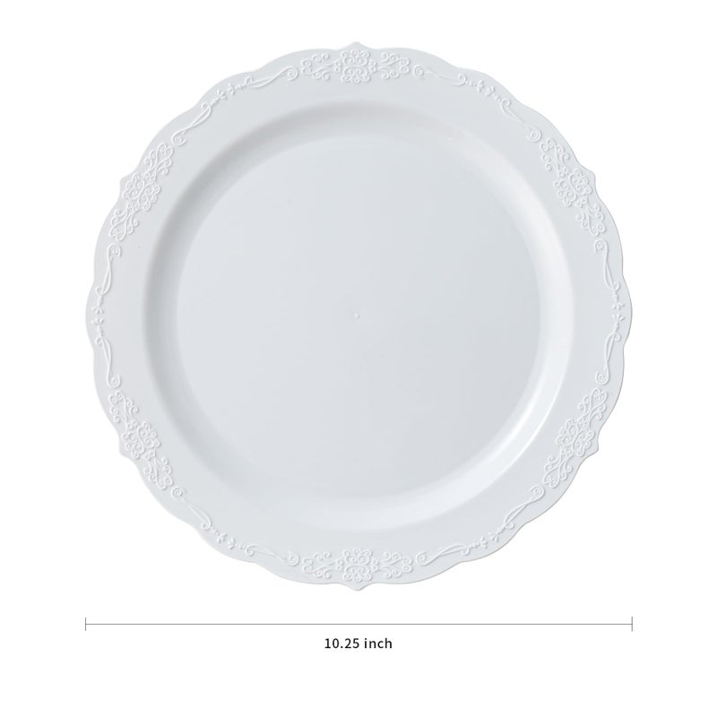 Conflech 100 Pieces White Plastic Plates - 10.25inch Dinner Disposable Plates - Premium Heavy Duty Hard Disposable Dinner Plates - Party Supplies for Birthdays, Celebrations, Thanksgiving Wedding - Image 4