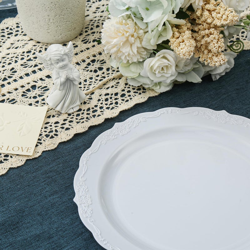 Conflech 100 Pieces White Plastic Plates - 10.25inch Dinner Disposable Plates - Premium Heavy Duty Hard Disposable Dinner Plates - Party Supplies for Birthdays, Celebrations, Thanksgiving Wedding - Image 3