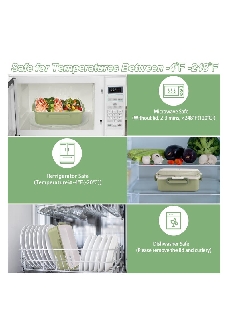 SYOSI Bento Lunch Box with Compartments - Leakproof, Microwave & Dishwasher Safe - Portable Lunchbox for Adults and Kids - Includes Cutlery - Ideal for Kids Women Men Green - Image 4