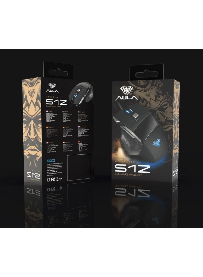 AULA S12 Optical Rainbow Backlit 4800DPI With Side Button Programmable Wired Gaming Mouse - Image 4