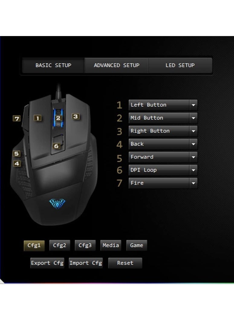 AULA S12 Optical Rainbow Backlit 4800DPI With Side Button Programmable Wired Gaming Mouse - Image 3