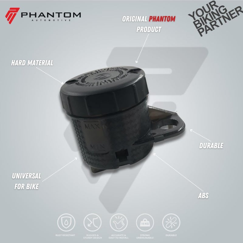 PHANTOM غطاء خزان سائل الفرامل و أسطوانة الماستر للدراجة النارية PHANTOM Premium العالمية | استبدال خزان زيت الفرامل ABS PC | متوافق مع جميع الدراجات (أسود V2.0) - Image 2