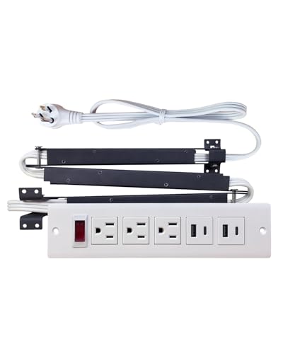 JACEPFY Drawer Outlet with USB C PD20W Fast Charger Station, Recessed Outlet, Power Cable and Cord Management Arm for Cabinets (White) - Image 1