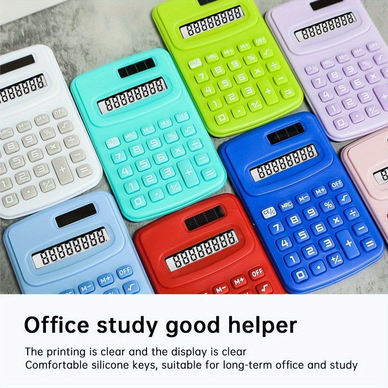 Mini Solid Color Pocket Calculator with Built in Battery for Long Lasting Use Cute Cartoon Design Compact Portable for Finance Office Computer Study Daily Use Sky Blue - Image 3