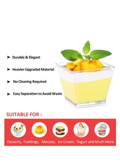 Y&D Plastic Dessert Cups with Lids and Spoons, 50 Pack Small Square Clear Tumbler for Desserts Appetizers Puddings Ice Cream Yogurt Candies Mousse 3.8 Oz  - Image 4