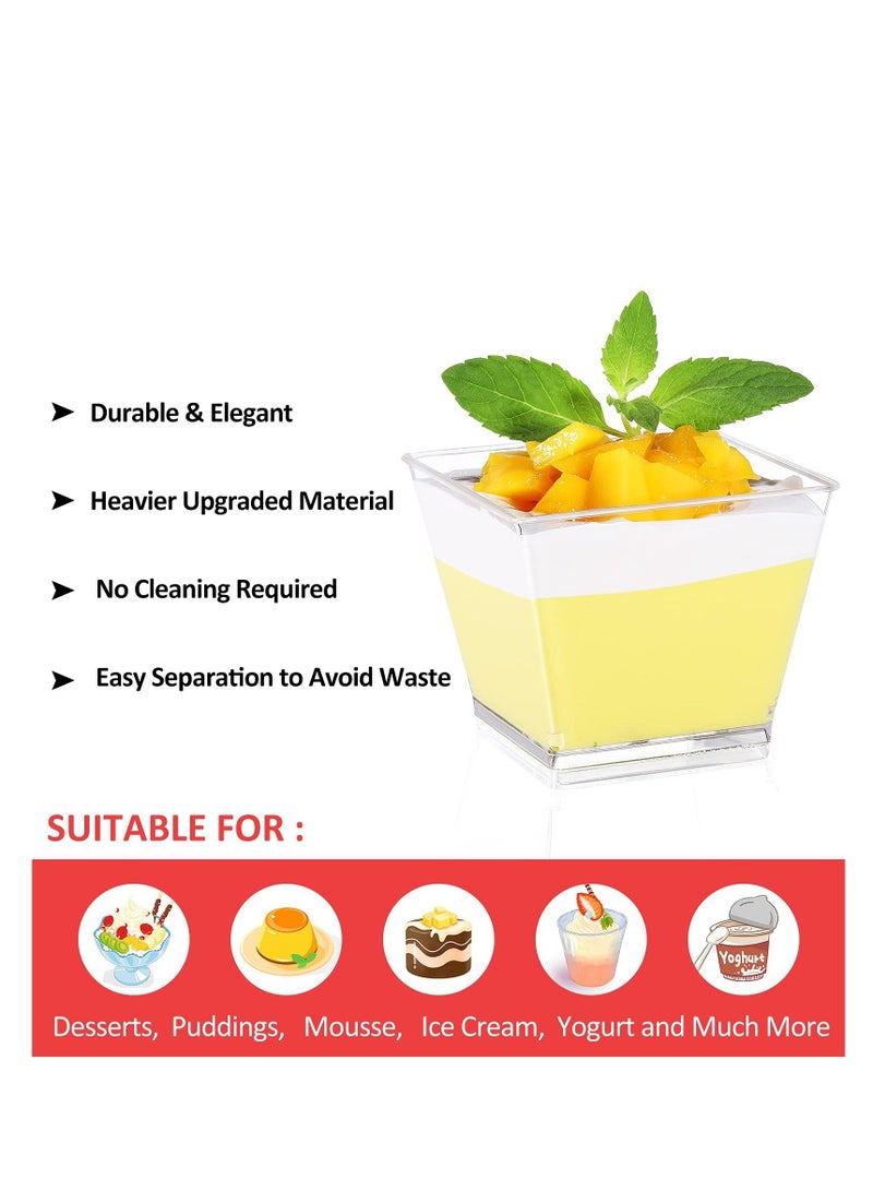 Y&D Plastic Dessert Cups with Lids and Spoons, 50 Pack Small Square Clear Tumbler for Desserts Appetizers Puddings Ice Cream Yogurt Candies Mousse 3.8 Oz - Image 4