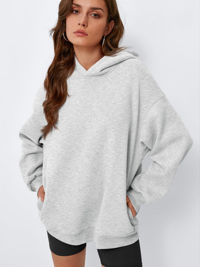 EFAN Womens Oversized Hoodies Fleece Hooded Sweatshirts Y2K Teen Girls Fall Fashion Outfits 2025 Cute Clothes with Pockets Grey L - Image 2
