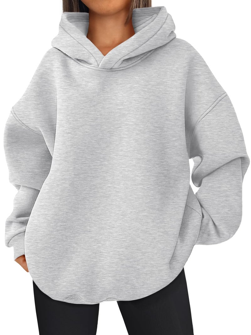 EFAN Womens Oversized Hoodies Fleece Hooded Sweatshirts Y2K Teen Girls Fall Fashion Outfits 2025 Cute Clothes with Pockets Grey L - Image 1