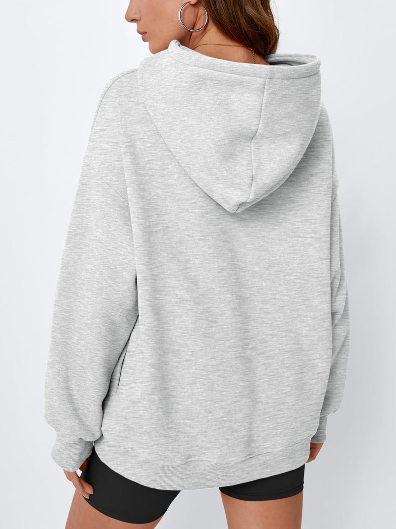 EFAN Womens Oversized Hoodies Fleece Hooded Sweatshirts Y2K Teen Girls Fall Fashion Outfits 2025 Cute Clothes with Pockets Grey L - Image 4