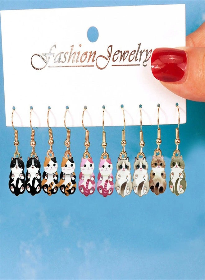 WCRAZYE 6 Pairs Cute Anime Cat Dangle Earrings Set for Women Funny Aesthetic Animal Floral Teacup Cat Earrings Cartoon Kitten Dangle Earrings Lover Cat Birthday Gifts (B Cat Earrings) - Image 5