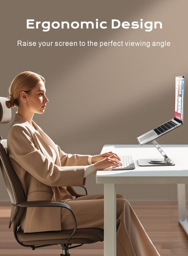 RIWUCT 360° Rotatable Laptop Stand for Desk Adjustable Height, Ergonomic Laptop Riser Holder with Dual-bar Support, Portable Computer Notebook Stand for MacBook Air Pro, Dell XPS, HP (10-16") - Image 3