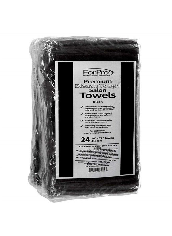 ForPro Professional Collection ForPro Premium Bleach Tough Salon Towels, Black, 100% Cotton, Bleach-Proof Towels, Stain Resistant, 16” W x 27” L, 24-Count 